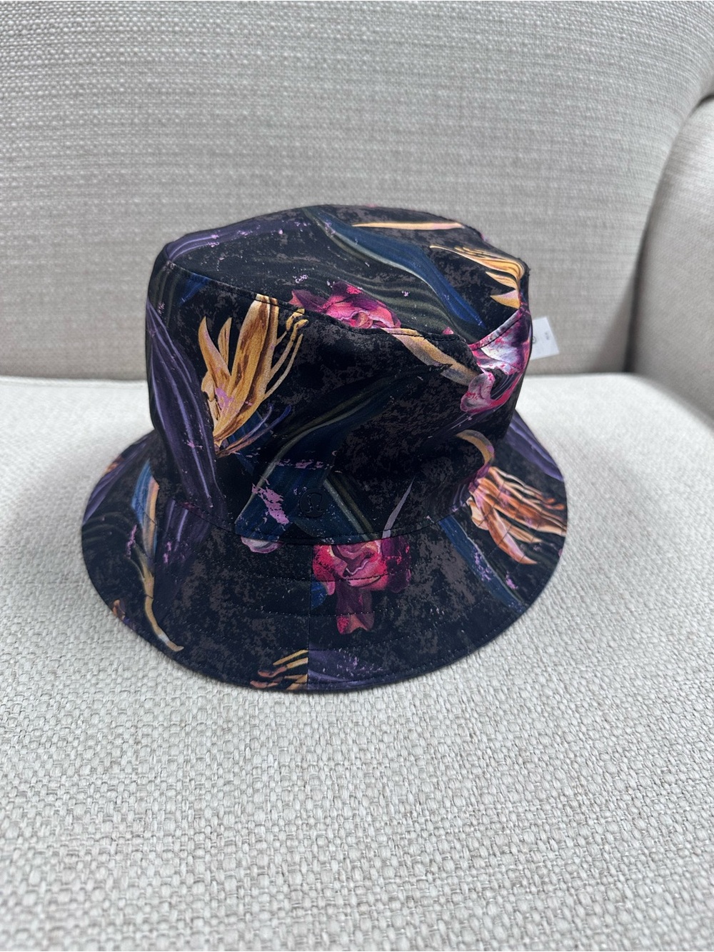 Unisex Floral Print Bucket Hat - Black with Purple & Pink Accents
